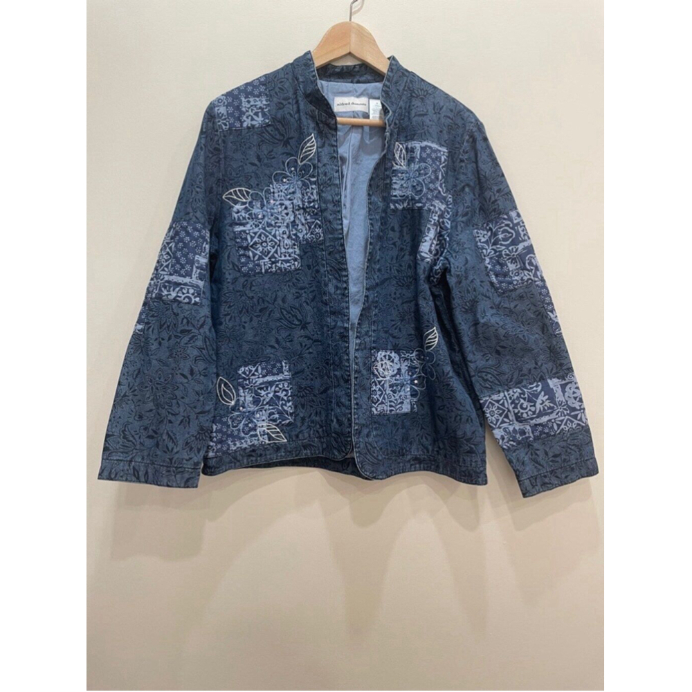 Alfred Dunner Denim Patchwork Jacket 14 Fairy Grunge Artsy Lagenlook sequins